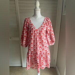 Ophelia & Indigo Greta Dress Long Sleeve Short Pink Orange Print Size XS Relaxed